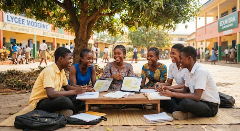 Étudiants ivoiriens en session de révision collaborative